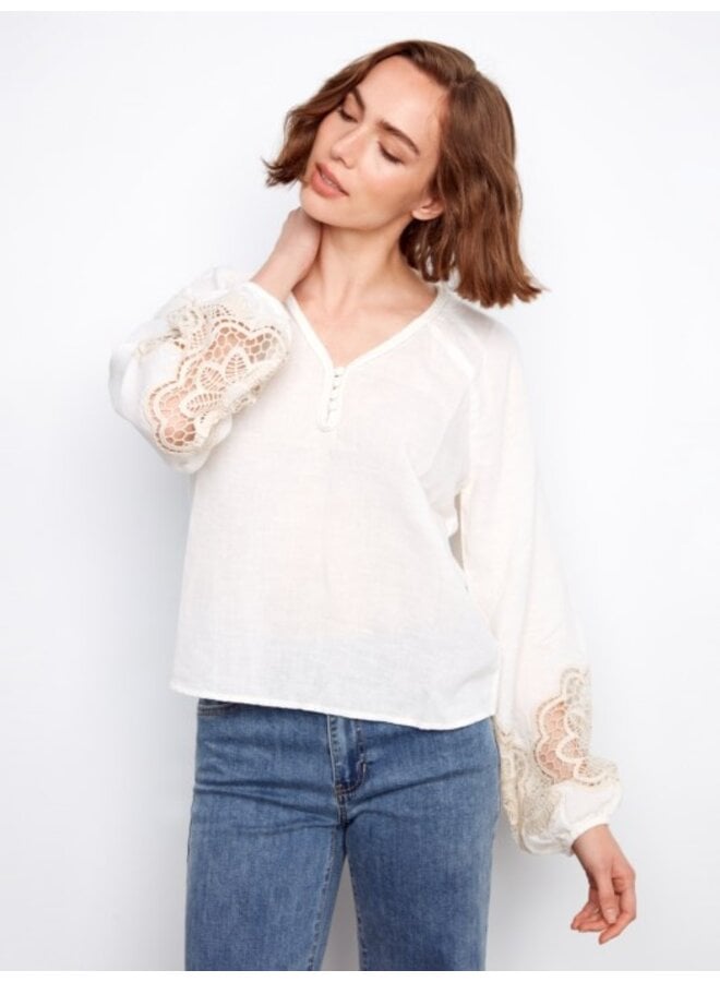 Embroidered Linen Blend Blouse