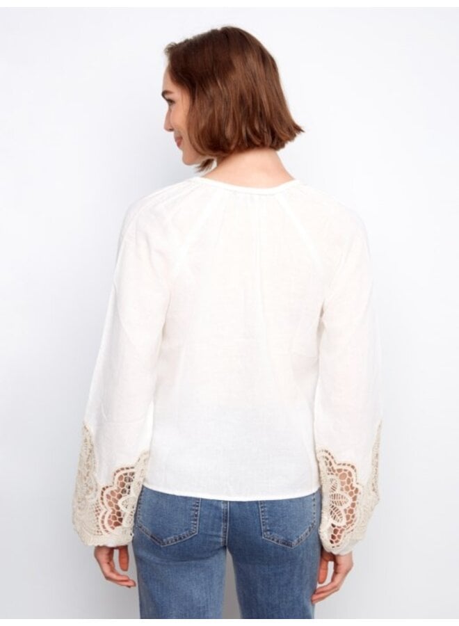Embroidered Linen Blend Blouse