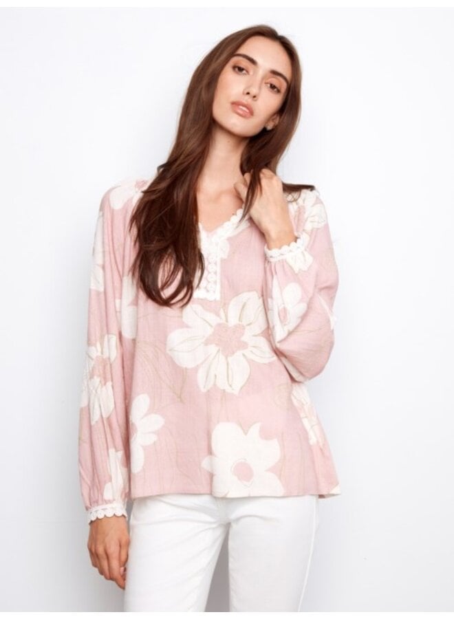 Raglan Blouse w/ Crochet Trim