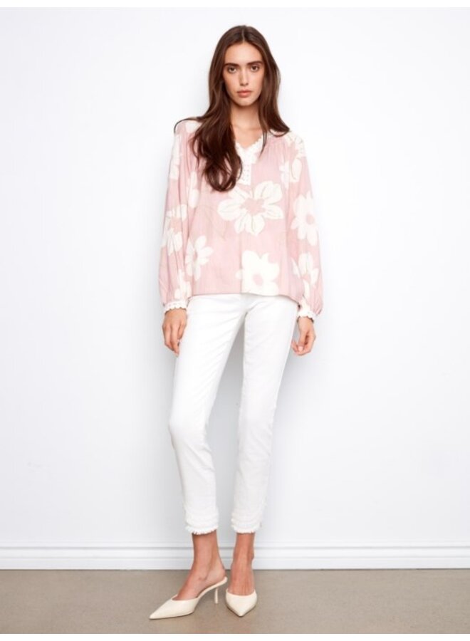 Raglan Blouse w/ Crochet Trim