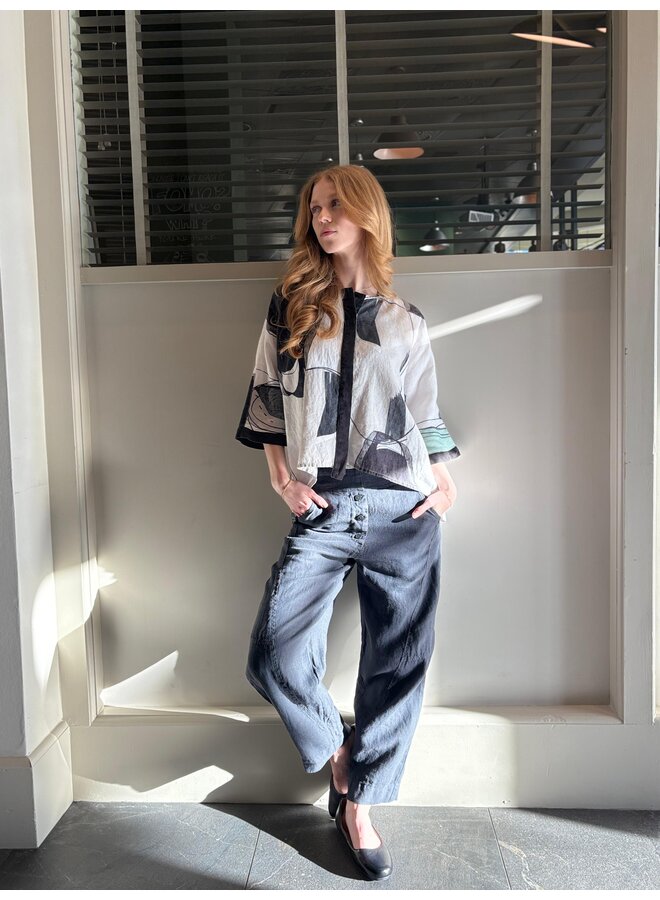 Patterned Linen Short Sleeve Top