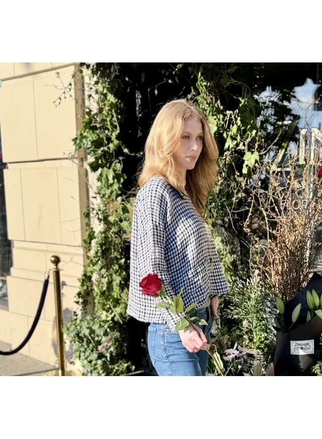 Gingham Linen Short Sleeve Top