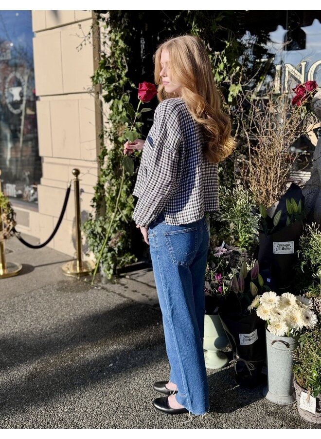 Gingham Linen Short Sleeve Top