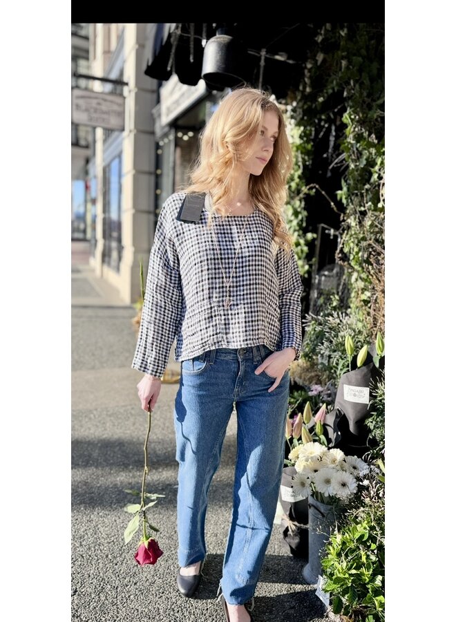 Gingham Linen Short Sleeve Top