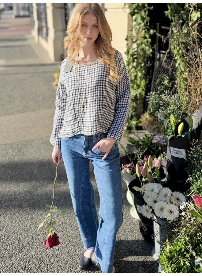 Gingham Linen Short Sleeve Top