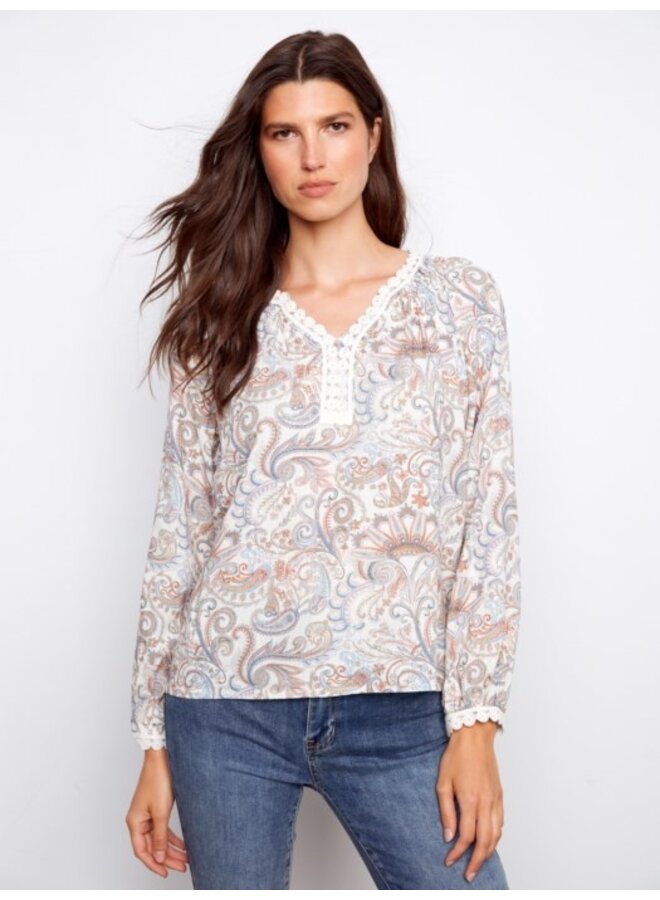 Raglan Blouse w/ Crochet Trim