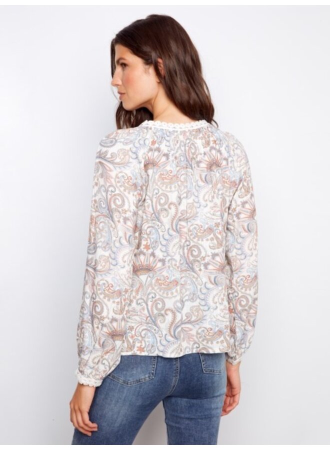 Raglan Blouse w/ Crochet Trim