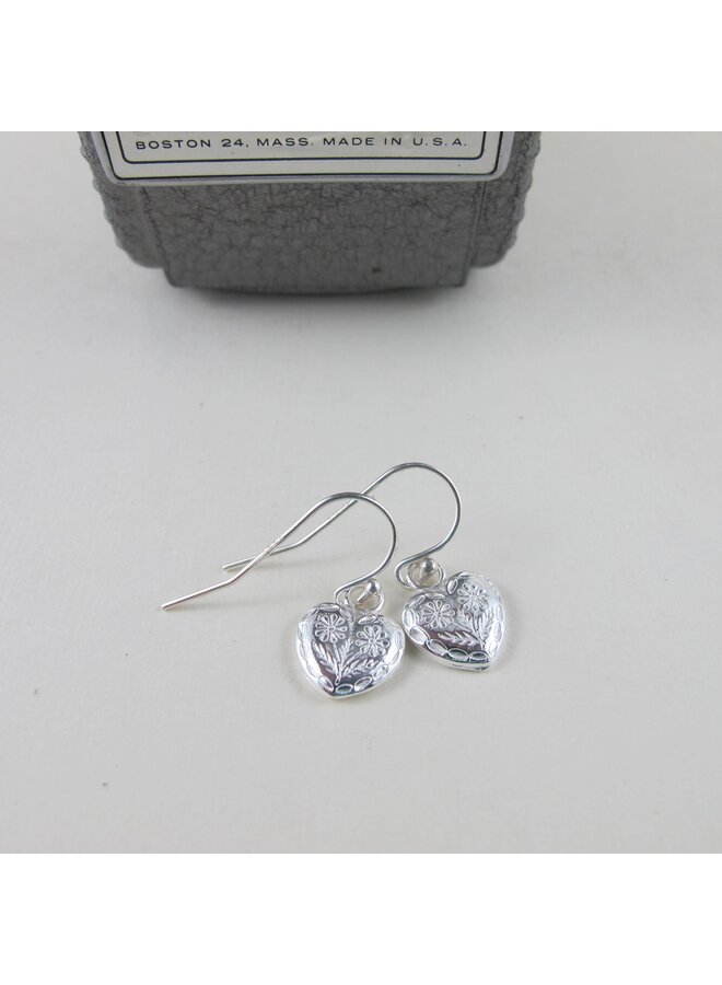 Vintage Heart Button Imprinted Earrings