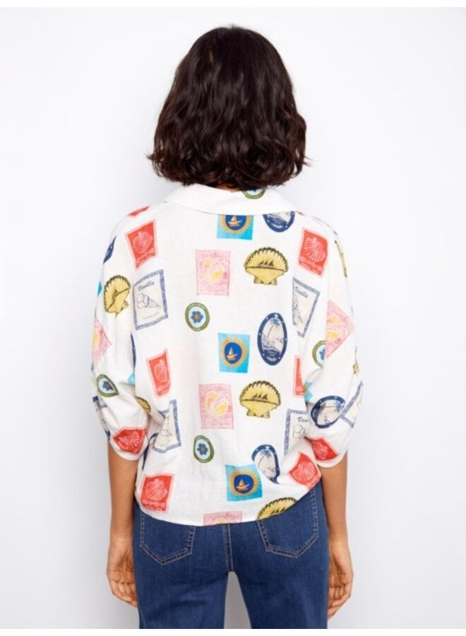 Linen Blend Front Tie Blouse