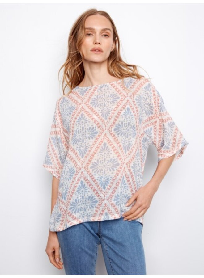 Printed Dolman Cotton Blend blouse