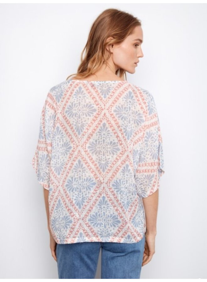 Printed Dolman Cotton Blend blouse