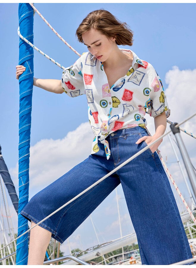 Linen Blend Front Tie Blouse