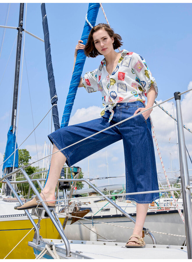 Linen Blend Front Tie Blouse