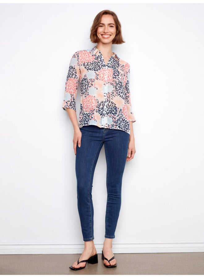 Printed Cotton Gauze Button-Up Shirt