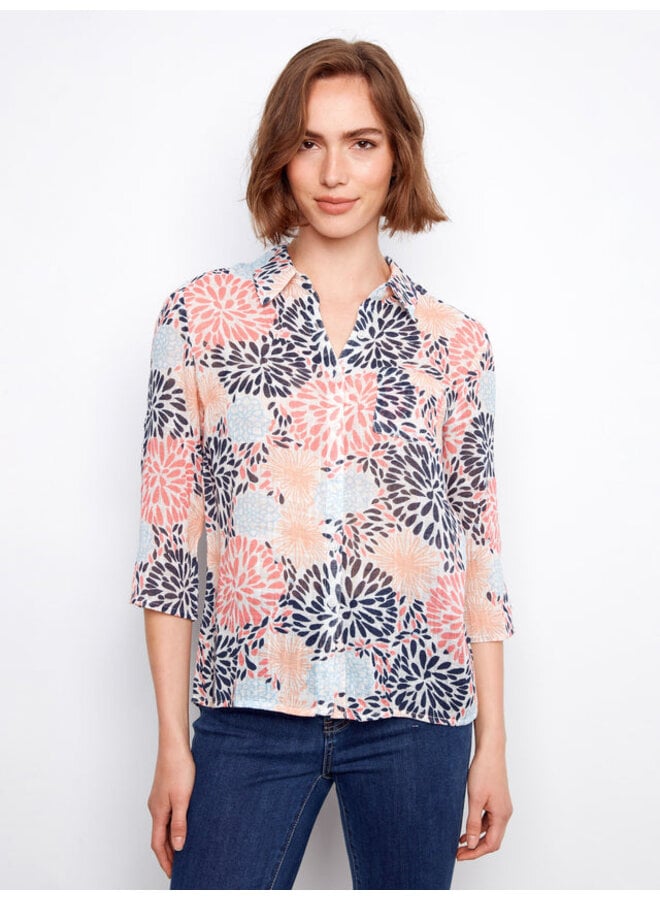 Printed Cotton Gauze Button-Up Shirt