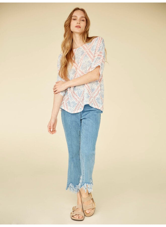 Printed Dolman Cotton Blend blouse