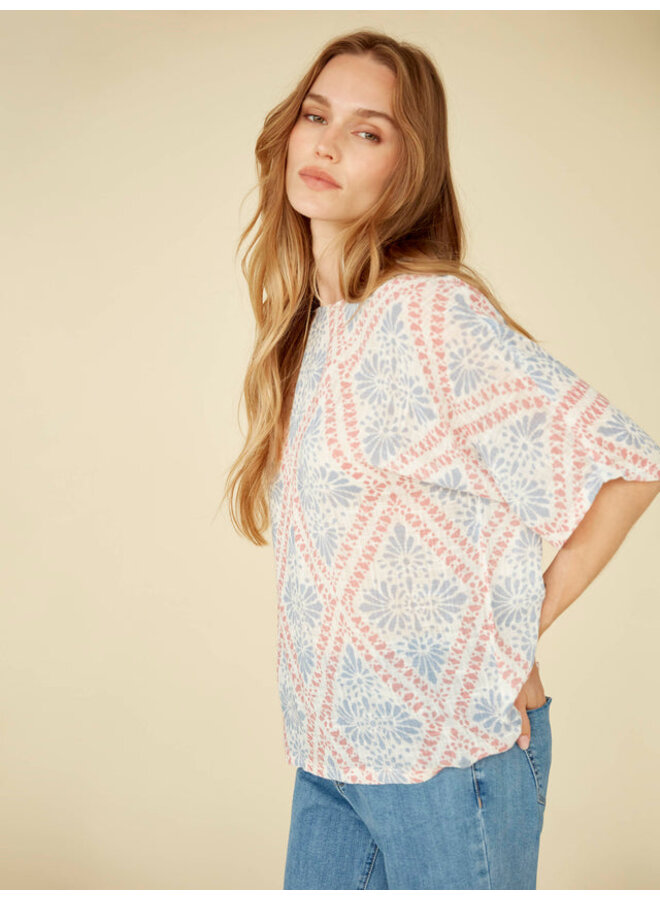 Printed Dolman Cotton Blend blouse