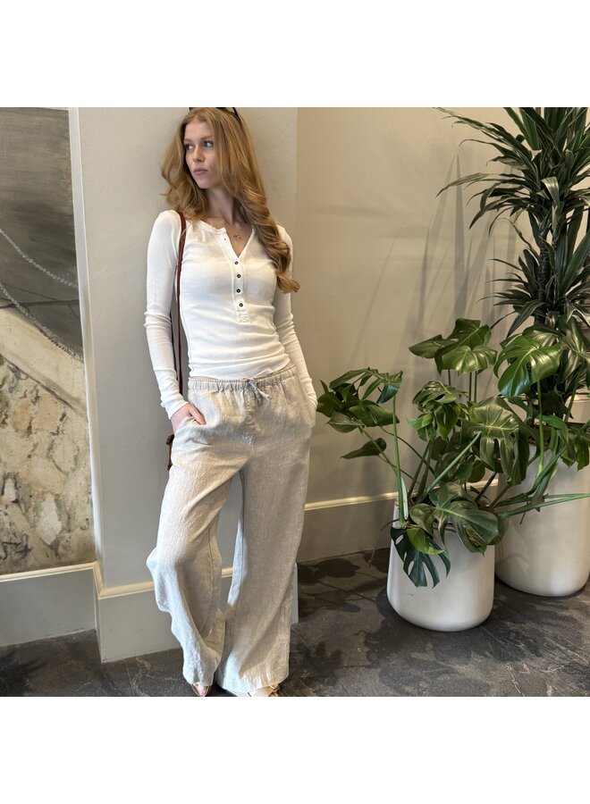 Drawstring Linen Cropped Trousers