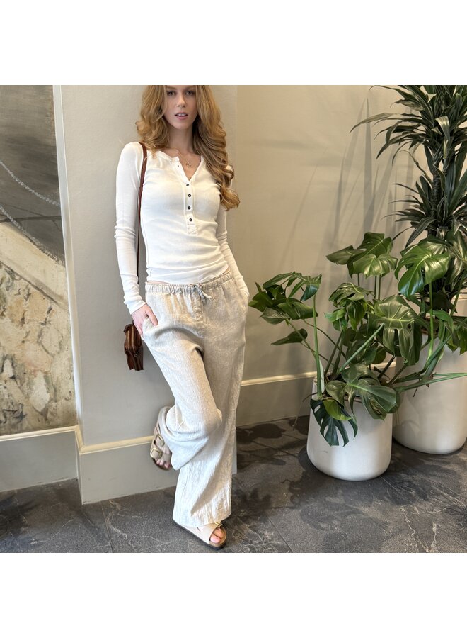 Drawstring Linen Cropped Trousers