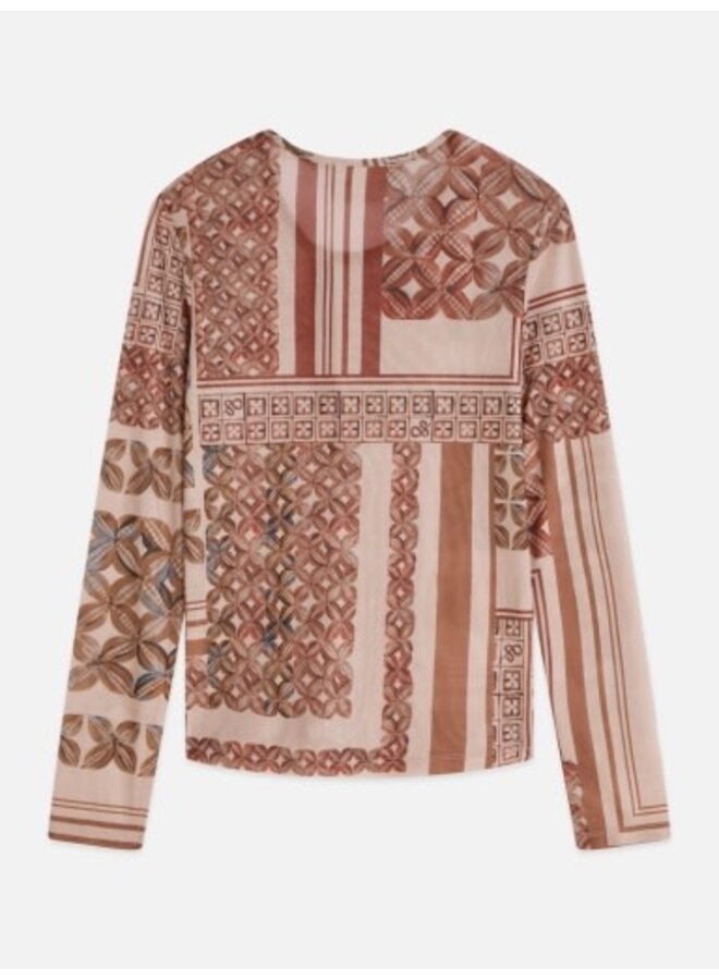 Printed mesh long sleeve T-shi