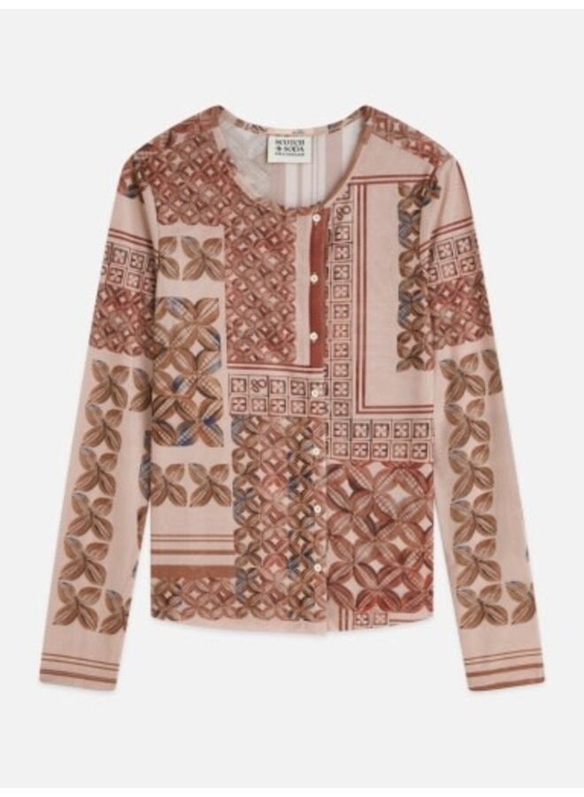 Printed mesh long sleeve T-shi