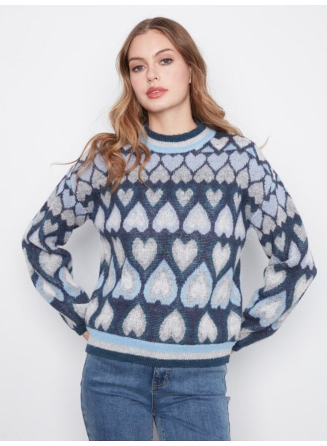 Heart Jacquard Mock Neck