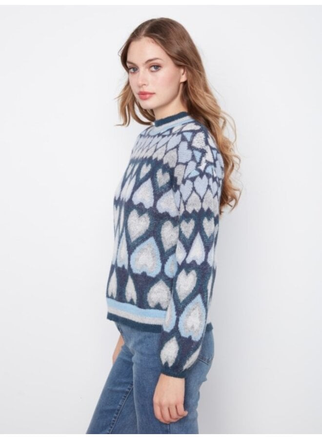 Heart Jacquard Mock Neck