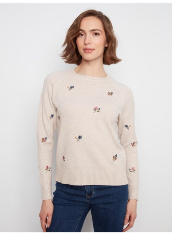 Embroidered Floral Raglan Sweater