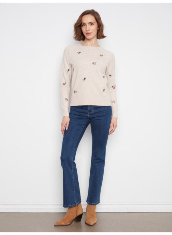 Embroidered Floral Raglan Sweater