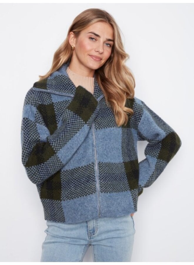 Plaid Zip Up Cardigan