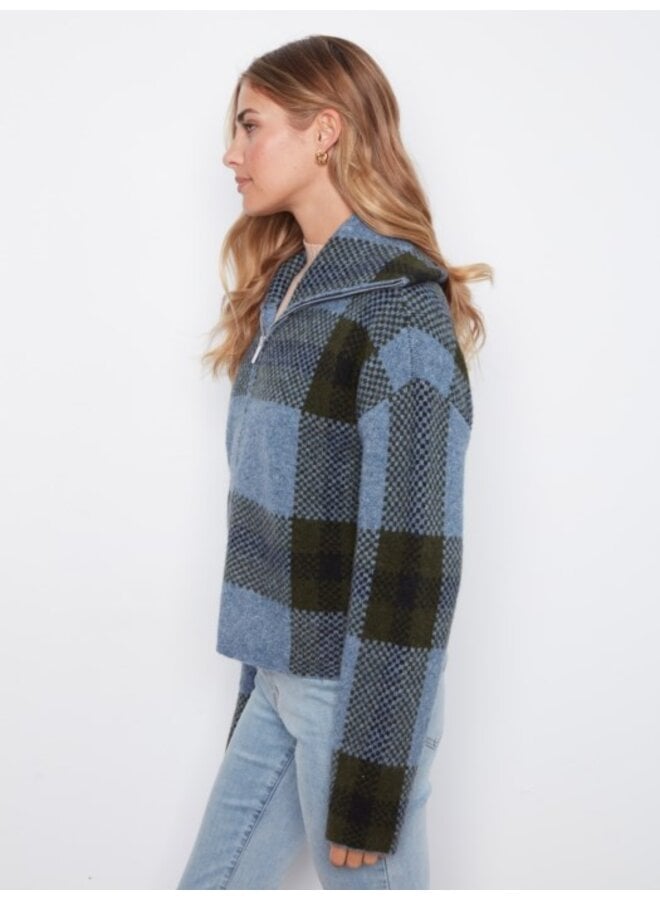 Plaid Zip Up Cardigan