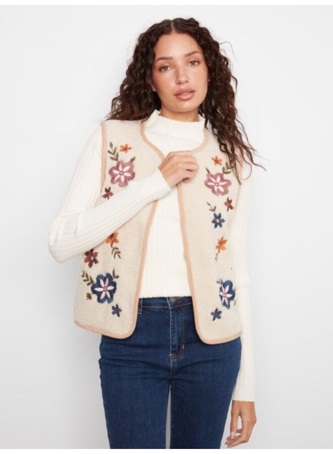 Reversible Embroidered Sherpa Vest