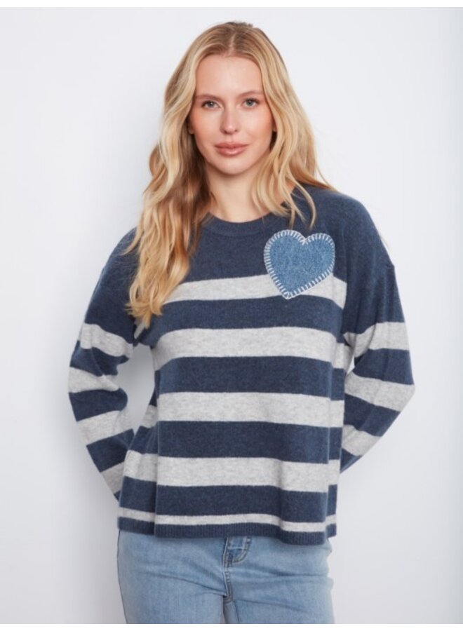 Striped Crew Neck  Heart Patch