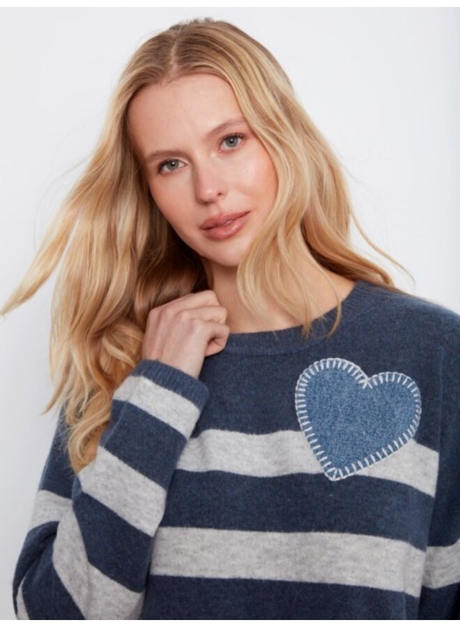 Striped Crew Neck  Heart Patch
