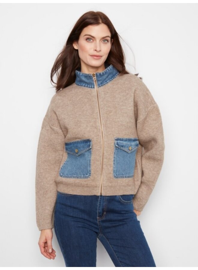 Denim Detail Sweater Jacket