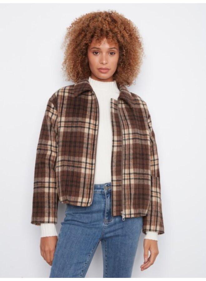 Plaid Wool Blend Bomber