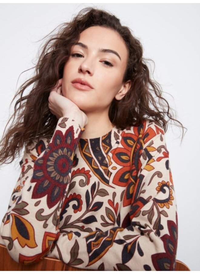 Printed Sweater with Side Buttons