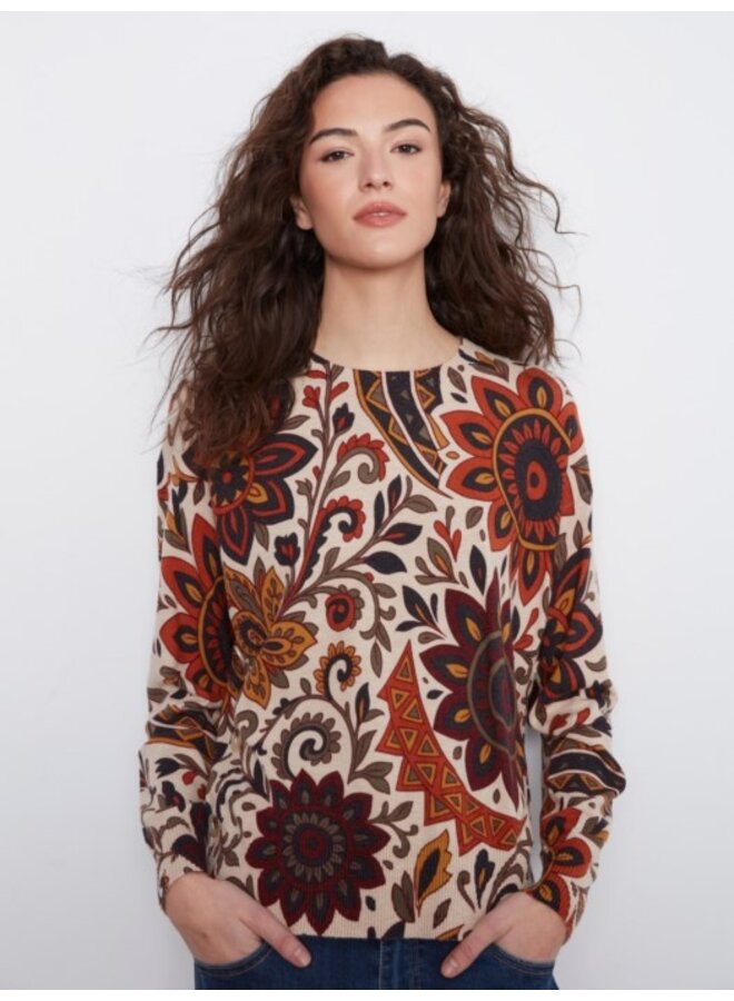 Printed Sweater with Side Buttons