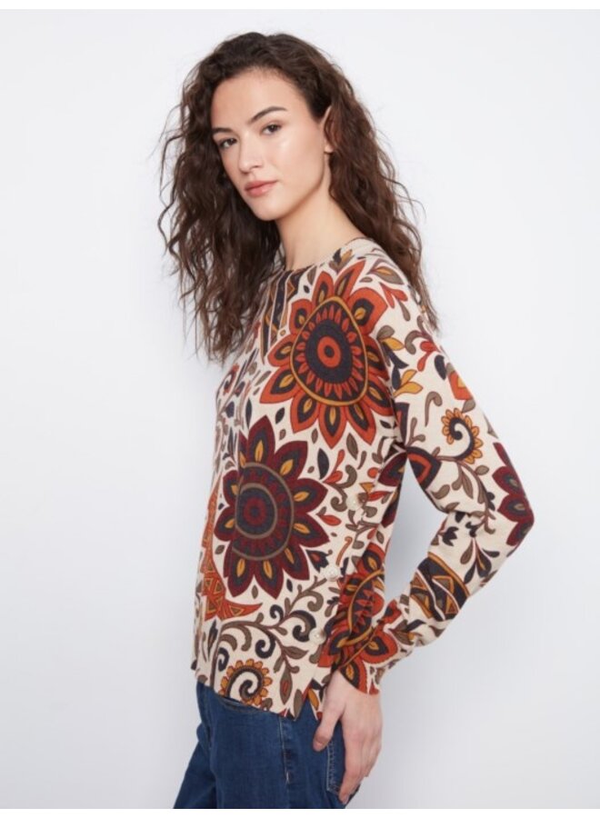 Printed Sweater with Side Buttons