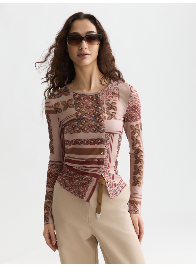 Printed mesh long sleeve T-shirt
