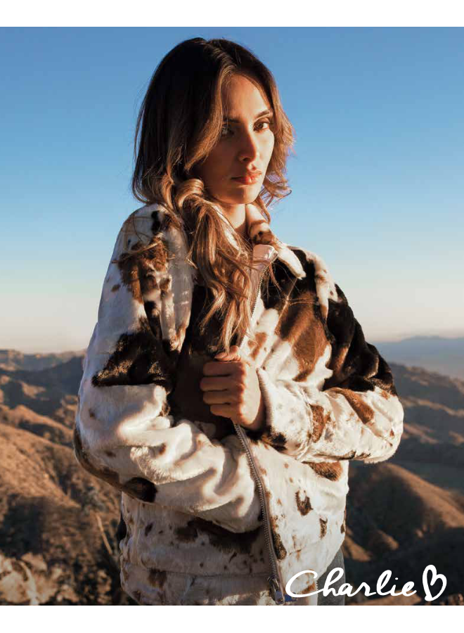 Cow Print Faux Fur Jacket