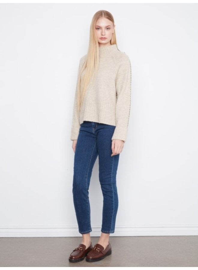 Contrast Stitch Mock Neck Sweater