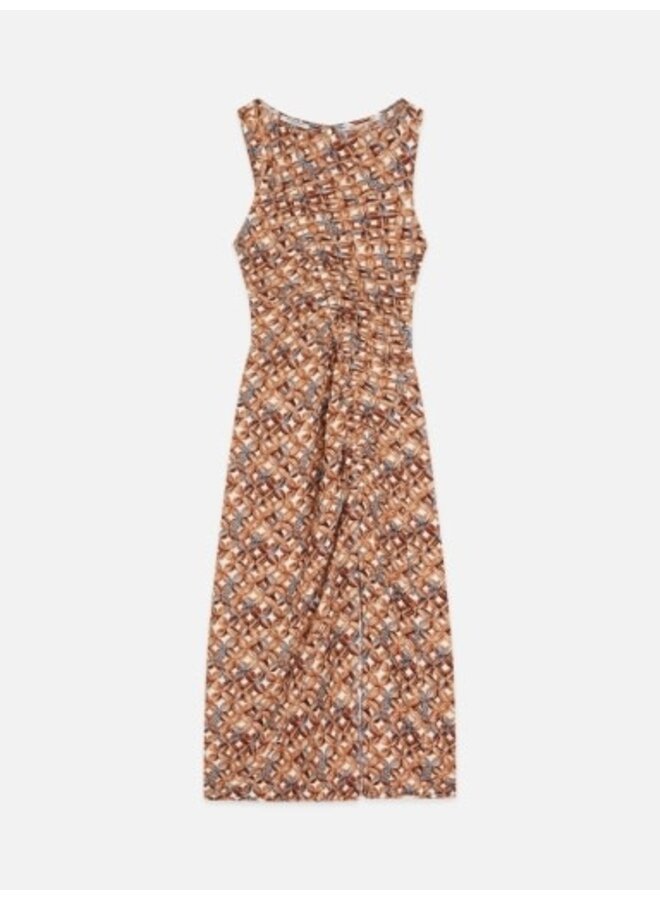 Printed textured midi dress