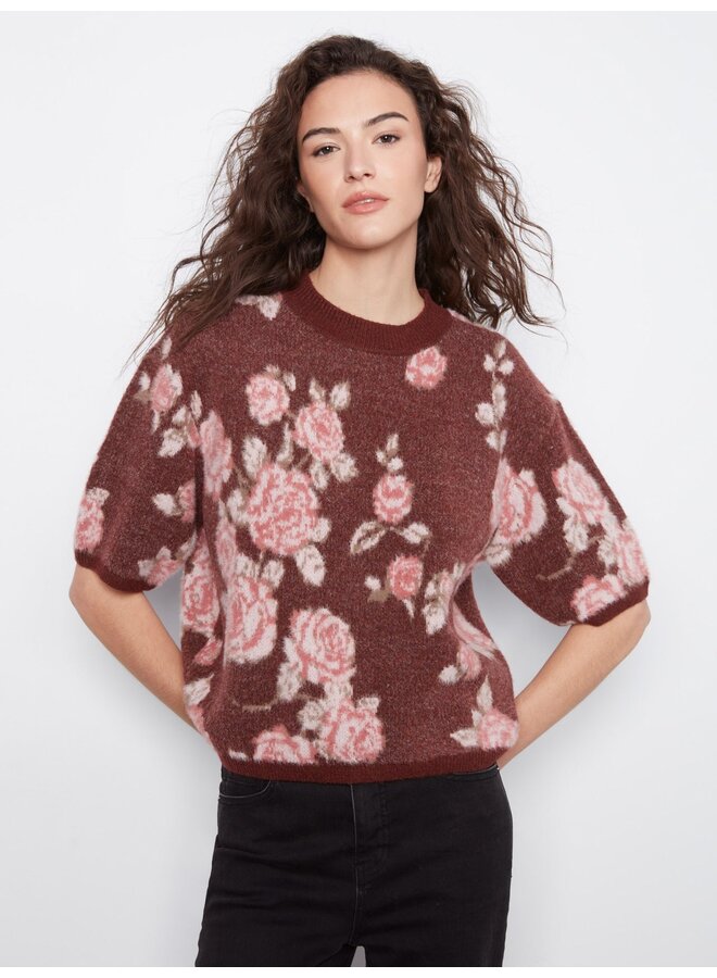 Balloon Elbow Sleeve Floral Knit Sweater