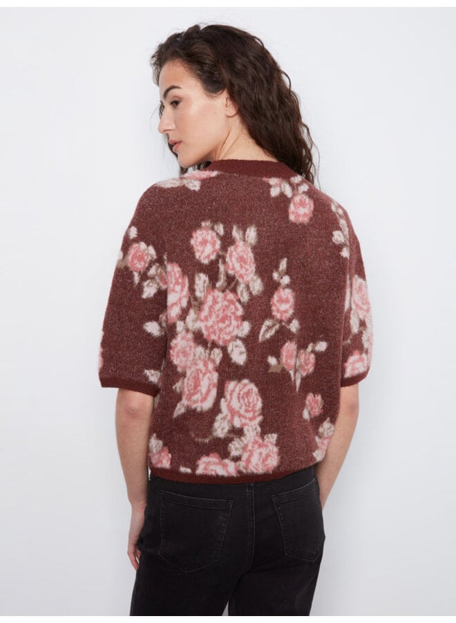 Balloon Elbow Sleeve Floral Knit Sweater