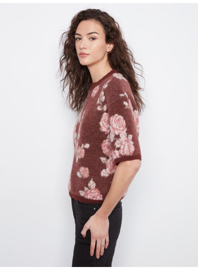 Balloon Elbow Sleeve Floral Knit Sweater