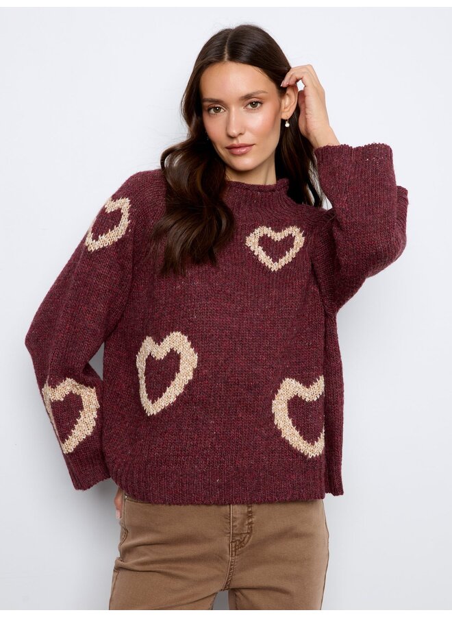 Heart Embroidered Mock Neck Knit Sweater