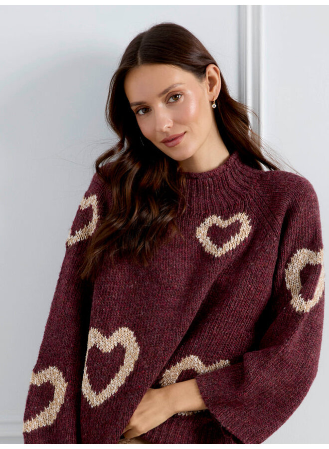 Heart Embroidered Mock Neck Knit Sweater