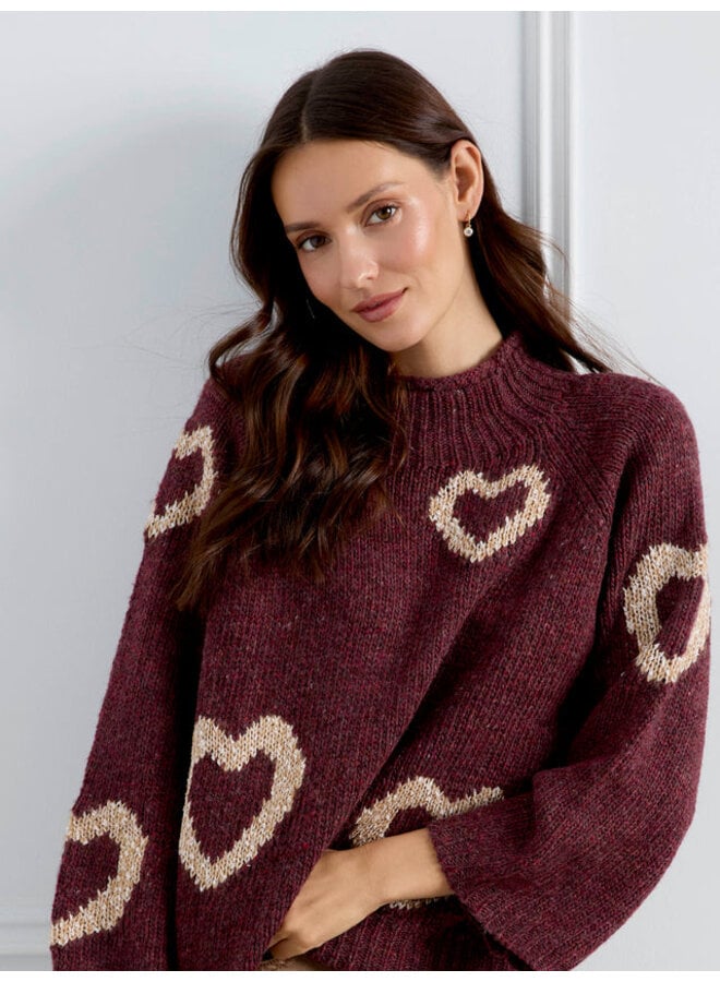 Heart Embroidered Mock Neck Knit Sweater