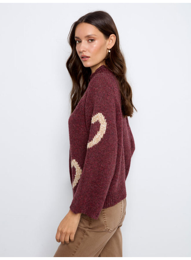 Heart Embroidered Mock Neck Knit Sweater
